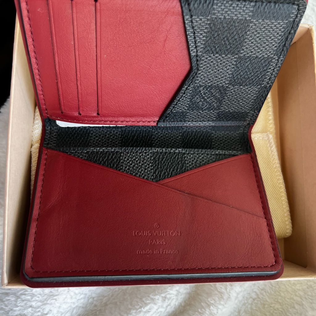 Louis Vuitton Red Leather & Black Damier Card Holder